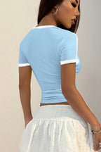 Sweet Round Neck Printed Cropped T-shirt image 2