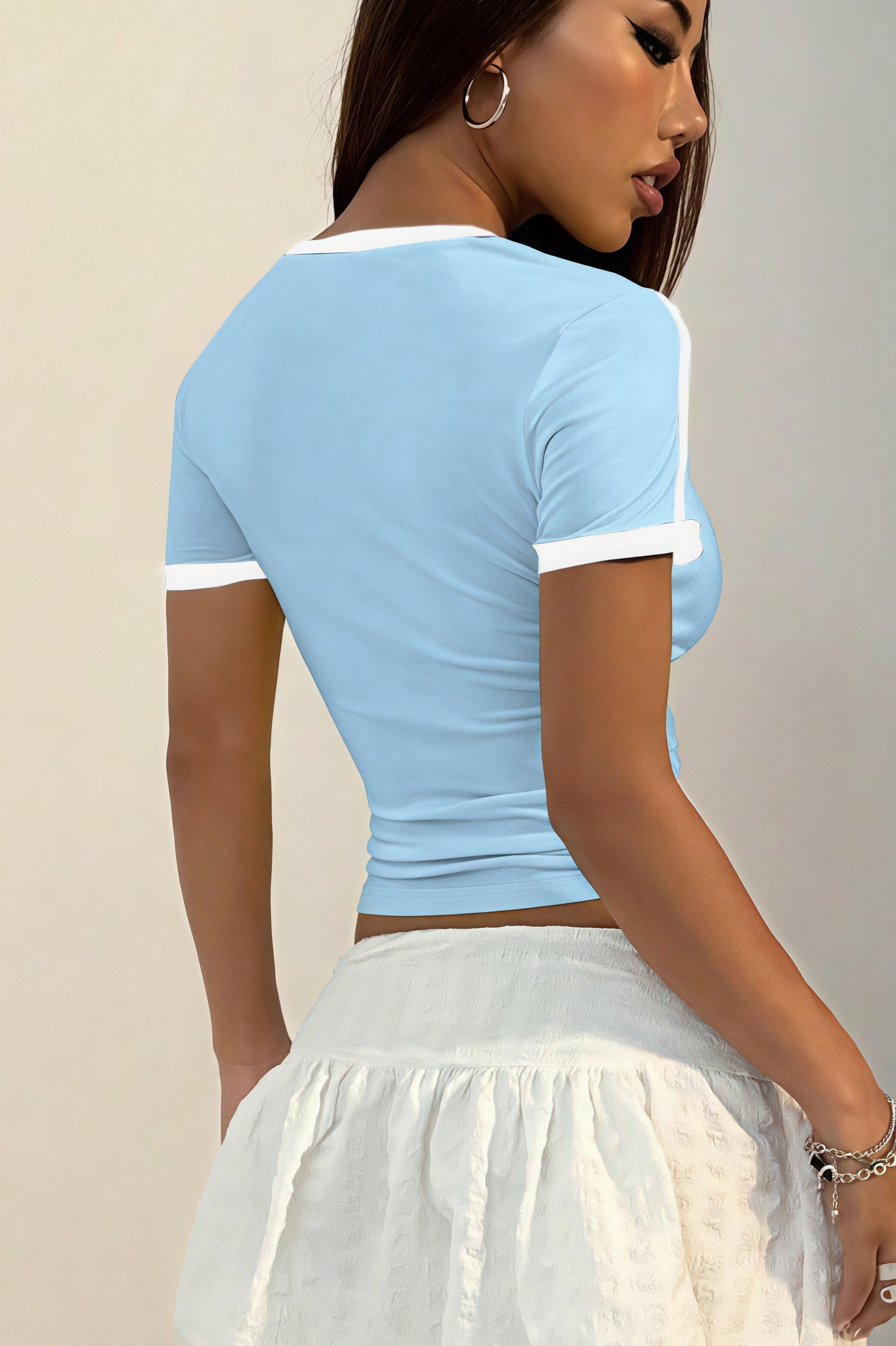Sweet Round Neck Printed Cropped T-shirt image 2
