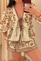 Boho Floral Linen Tie Mini Skirt Set image 2