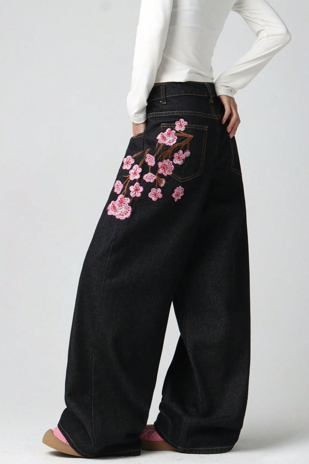 Chic Y2K Vintage Embroidered Wide Leg Jeans image 1