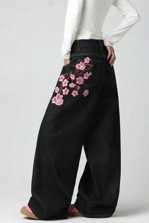 Chic Y2K Vintage Embroidered Wide Leg Jeans image 1