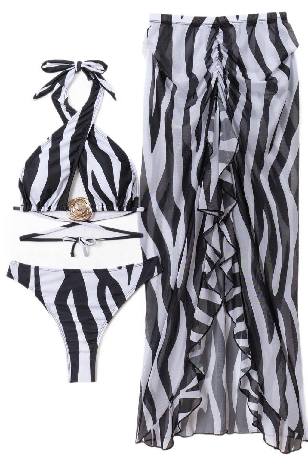 Zebra Long Skirt Three Piece Swim Set image 4