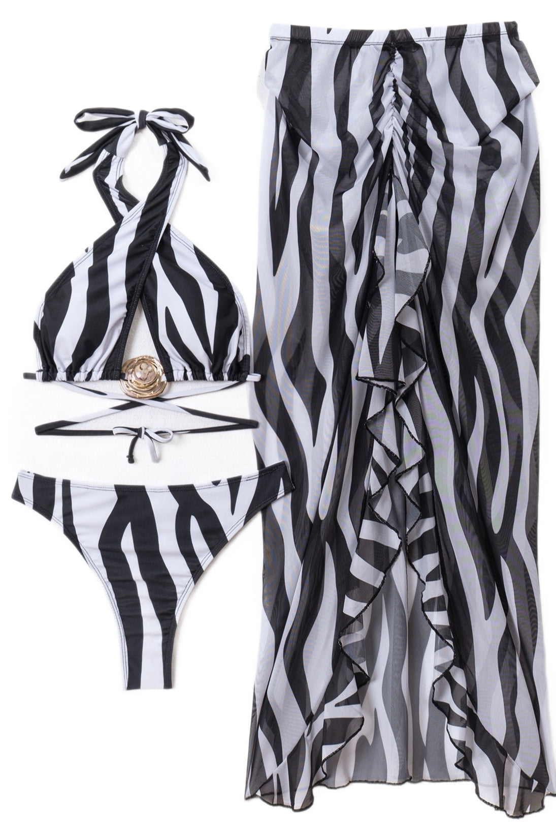 Zebra Long Skirt Three Piece Swim Set image 4