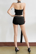 Chic Asymmetric Shoulder Slim Shorts Two Piece Set image 6