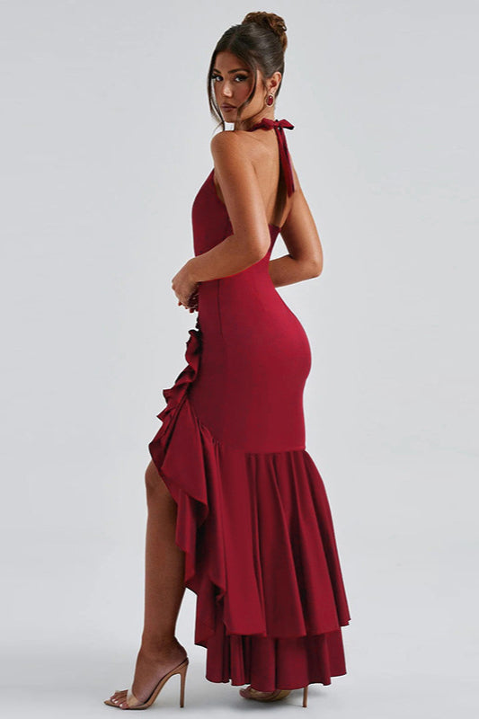 Halter Deep V Ruffled Bodycon Party Dress image 4