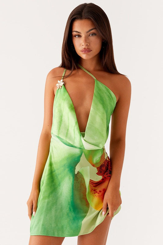Sexy Printed Cowl Neck One Shoulder Mini Dress image 11