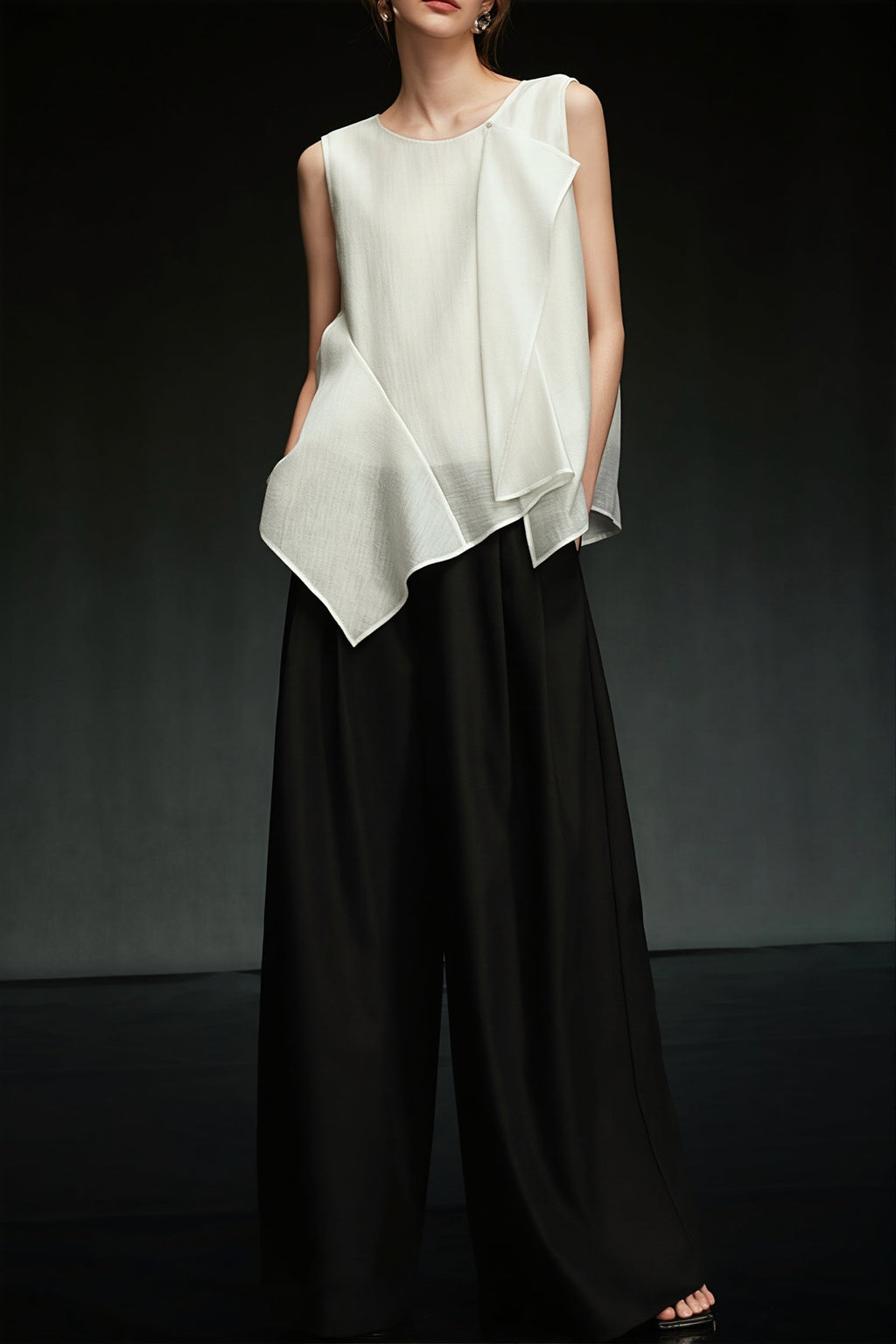 White Irregular Ruffle Sleeveless Blouse image 5