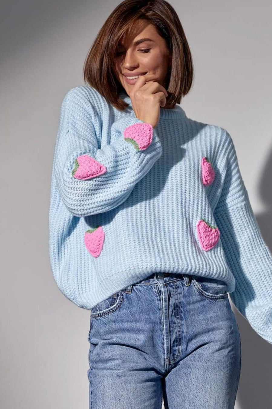 Strawberry Appliqué Chunky Knit Sweater image 35
