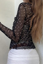 French Vintage Floral Bow Tie Tulle Cardigan Blouse image 3