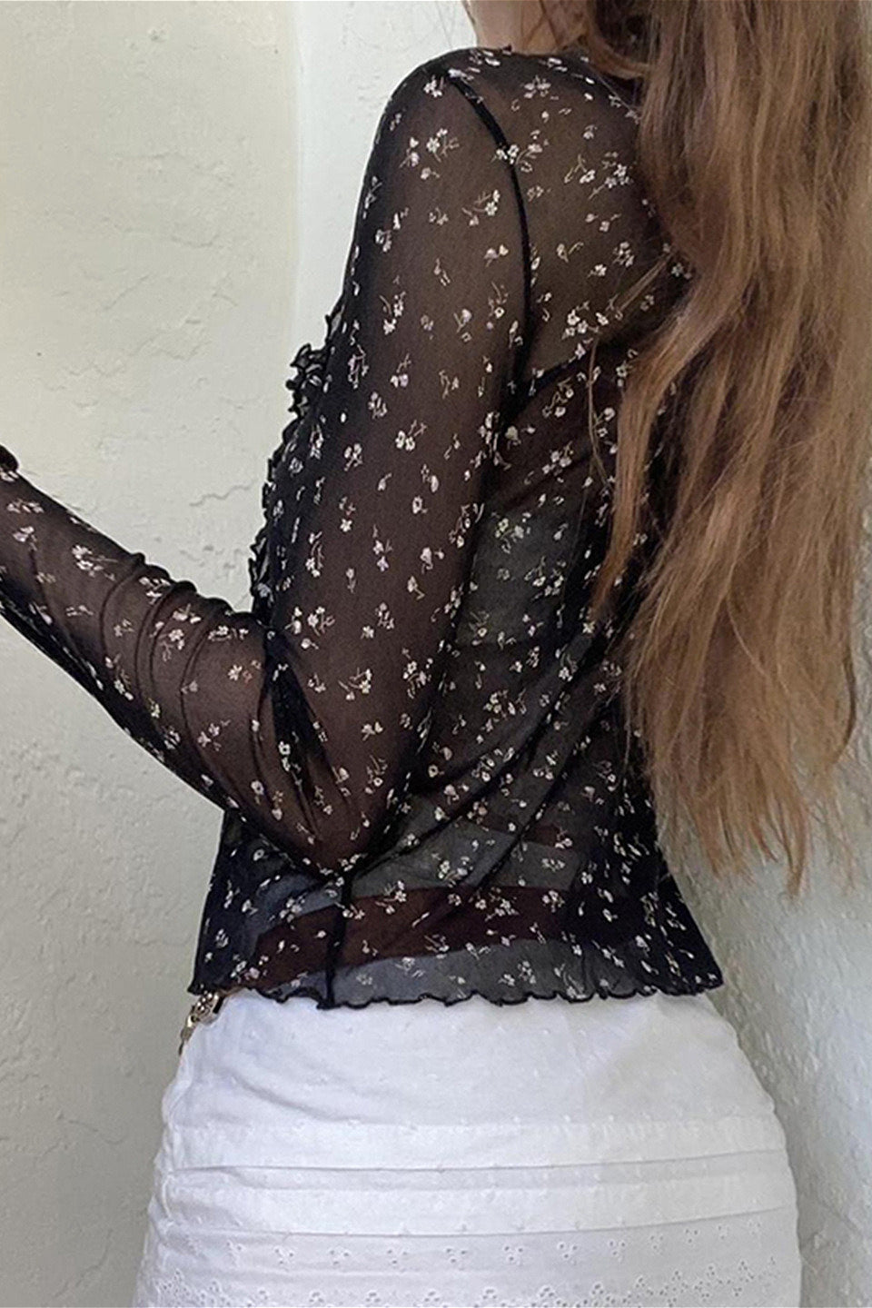 French Vintage Floral Bow Tie Tulle Cardigan Blouse image 3