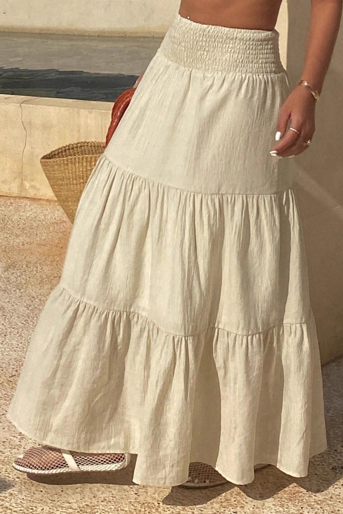 Chic Solid Asymmetric Drape Midi Skirt image 4