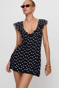 Polka Dot Mesh A-Line Mini Dress image 1