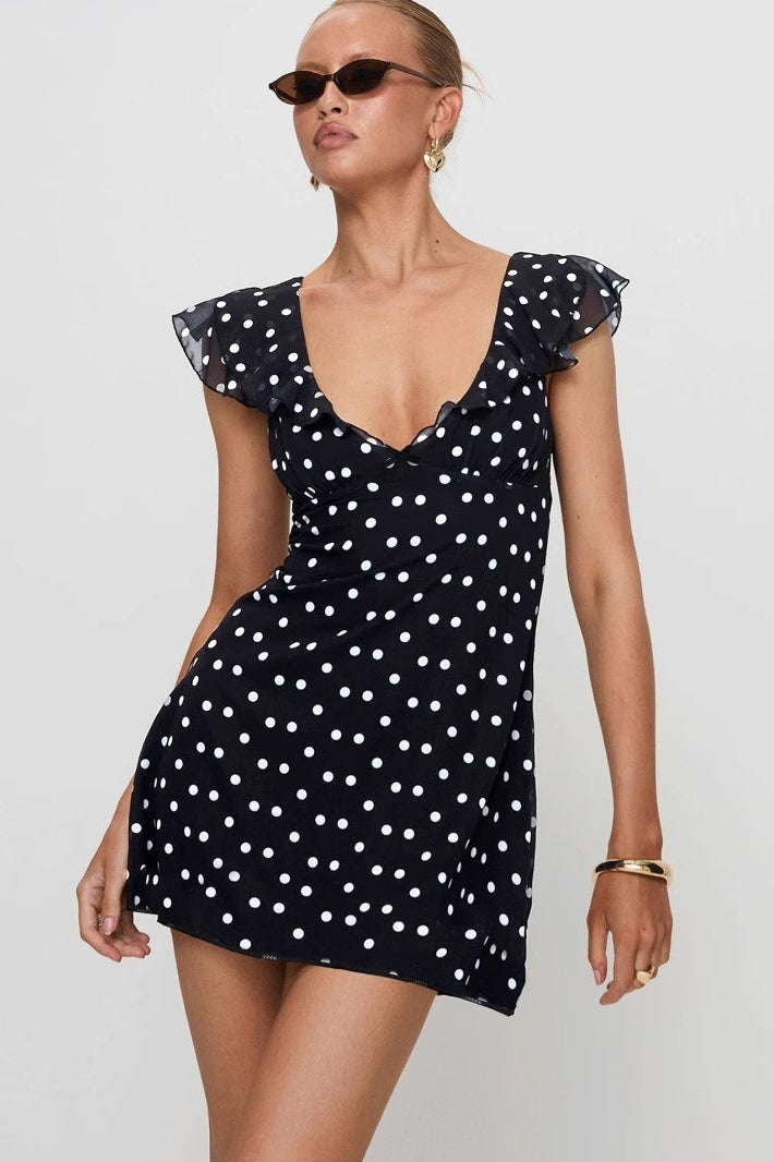 Polka Dot Mesh A-Line Mini Dress image 1