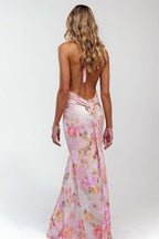 Halter Backless Printed Slim Maxi Dress image 4