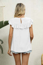 Florence Lace Flutter Blouse detail view styled for Avrienne