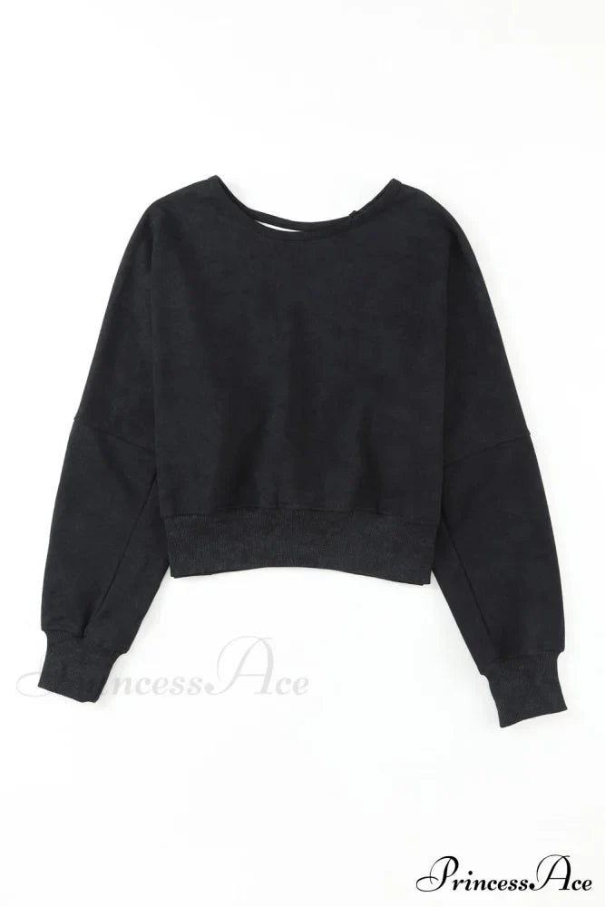 Acid Back Wash Open V-shape in Sweatshirt Black image 8