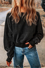 Acid Back Wash Open V-shape in Sweatshirt Black image 2