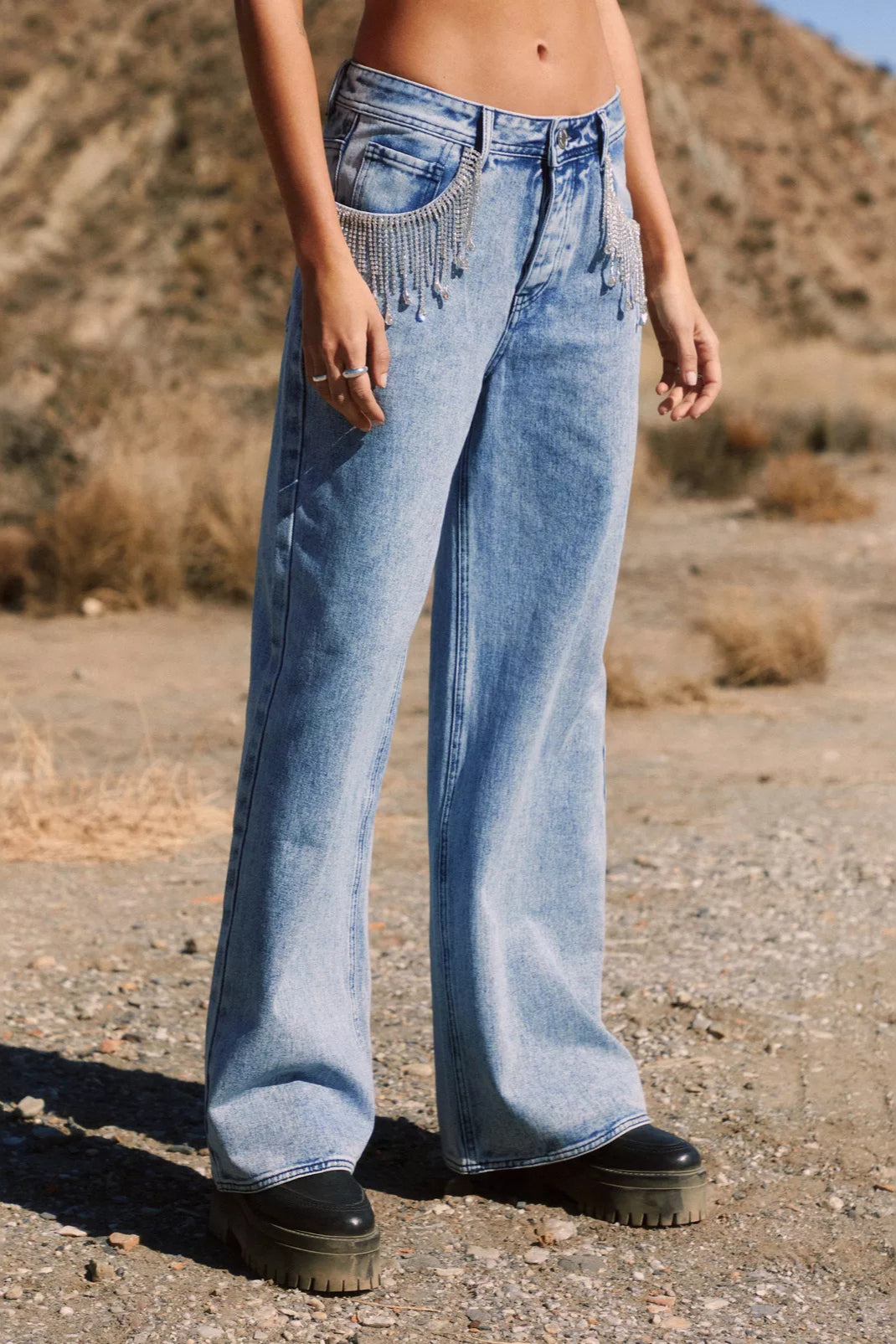 Fringe Chain Detail Denim Jean image 4