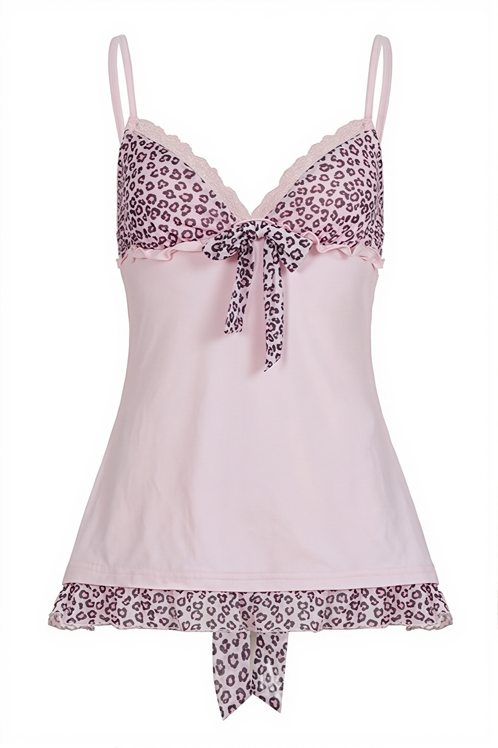 Pink Leopard Mesh Splice Tie Cami Top image 5