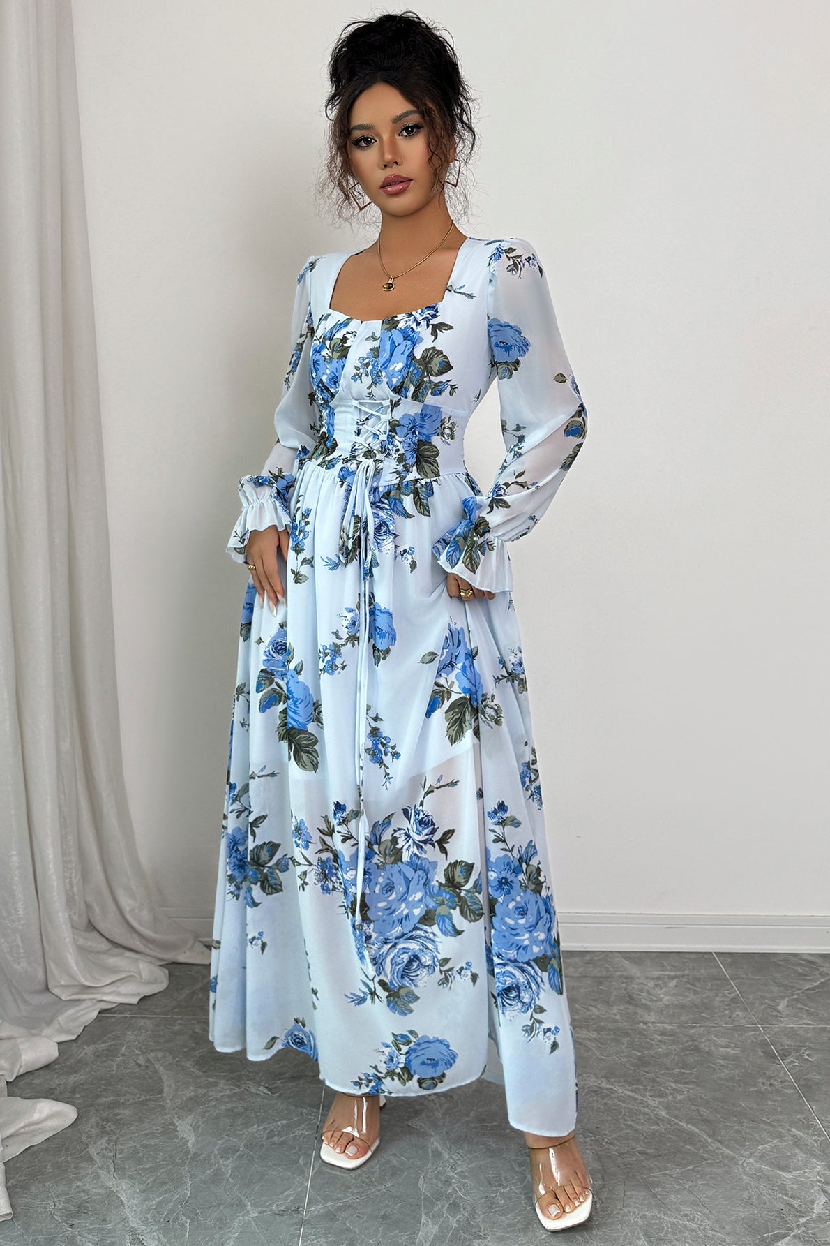 Simple Floral Long Sleeve Maxi Dress image 3
