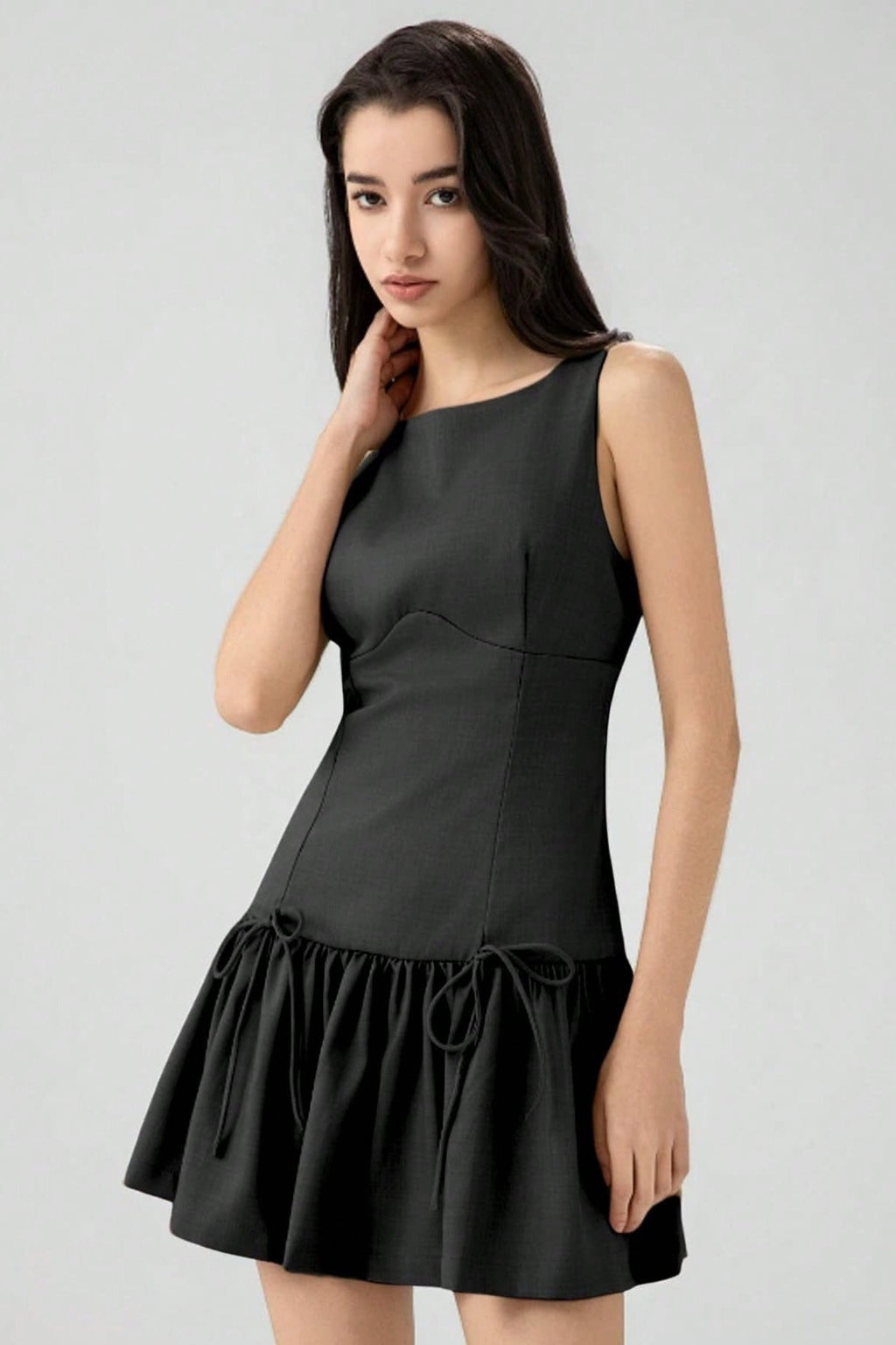 Solid Color Bow Sleeveless Mini Dress image 5