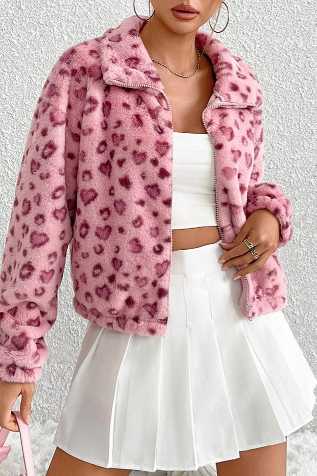 Cozy Heart Leopard Print Fleece Coat image 2