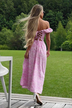Off Shoulder Floral Slit Midi Dress image 5