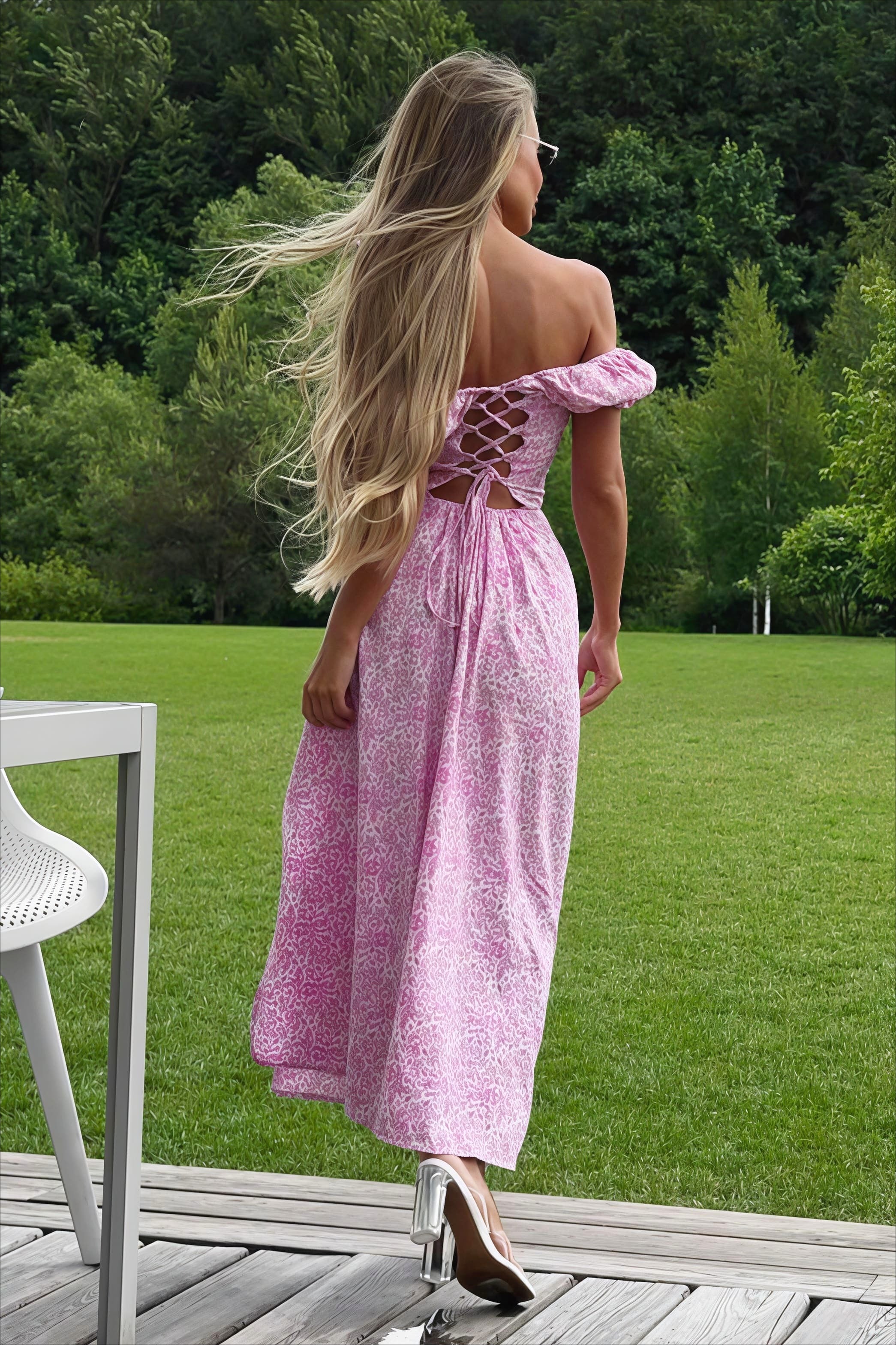 Off Shoulder Floral Slit Midi Dress image 5