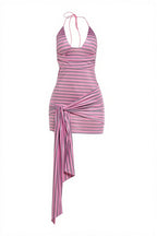 Stripe Print Halter Cutout Back Mini Dress image 11