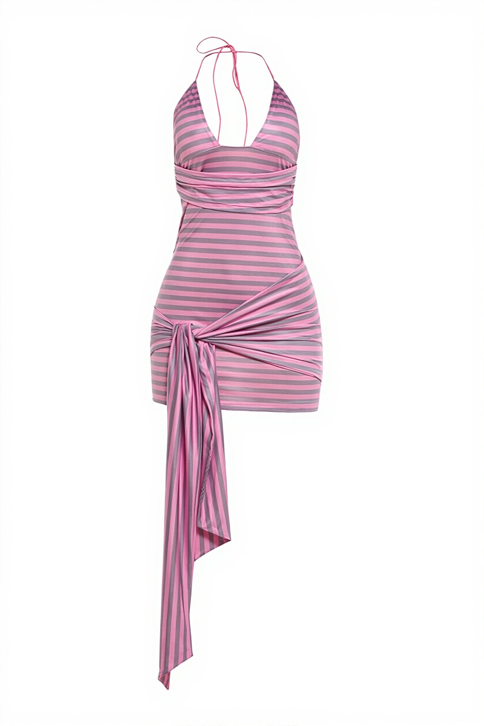 Stripe Print Halter Cutout Back Mini Dress image 11