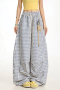 Casual Blue Plaid Curved Pants image 1