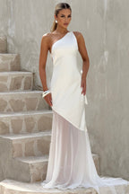 One Shoulder Sleeveless Backless Slim Mesh Tie Maxi Dress image 5