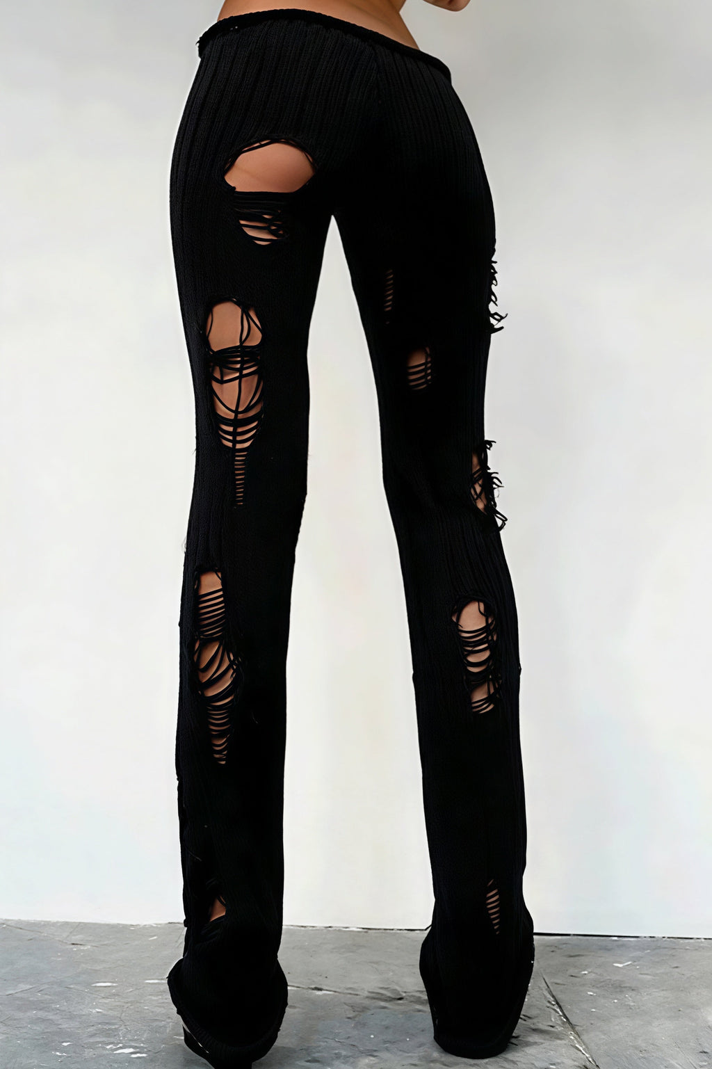 Solid Cutout Distressed Slim Edgy Pants image 9