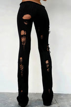 Solid Cutout Distressed Slim Edgy Pants image 9