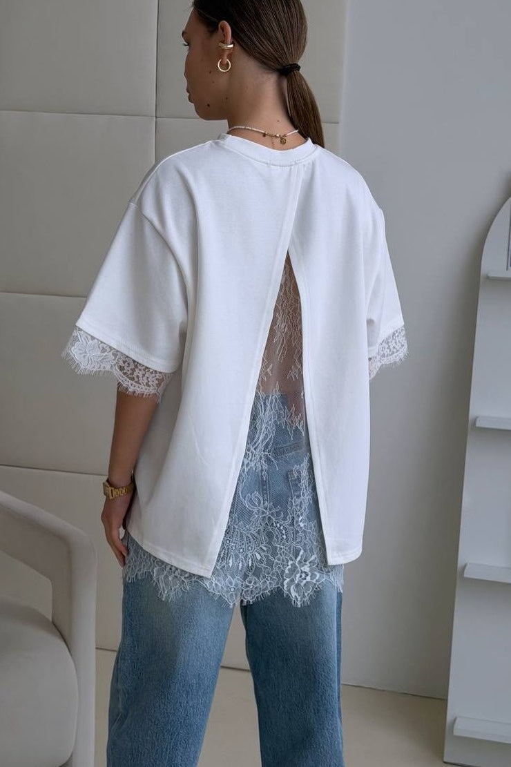 Minimalist Sweet Lace Splice Short Sleeve T-shirt image 7