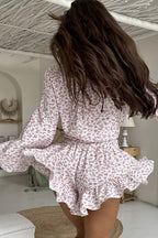 Floral Long Sleeve Lapel Ruffle Shorts Two Piece Set image 3