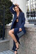 Striped Lapel Long Sleeve Blazer Slit Skirt Set image 1