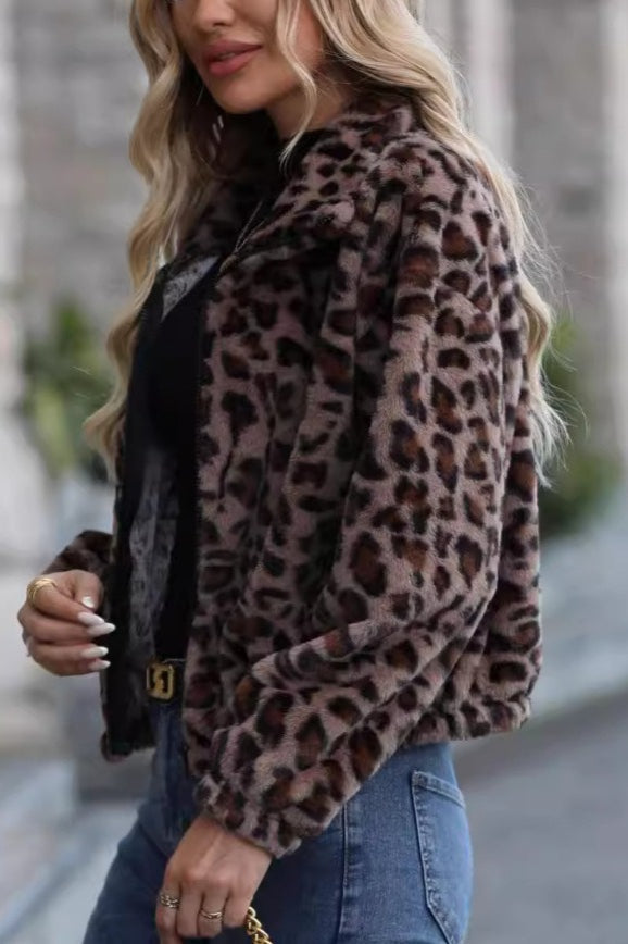 Cozy Leopard Print Zippered Fleece Coat image 2