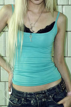 Contrast Lace Fake Two Piece Cami Top image 2