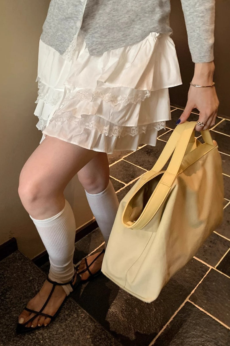 High Waist Tiered Ruffle A Line White Mini Skirt image 4