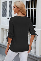 Petra Eyelet Top detail view styled for Avrienne