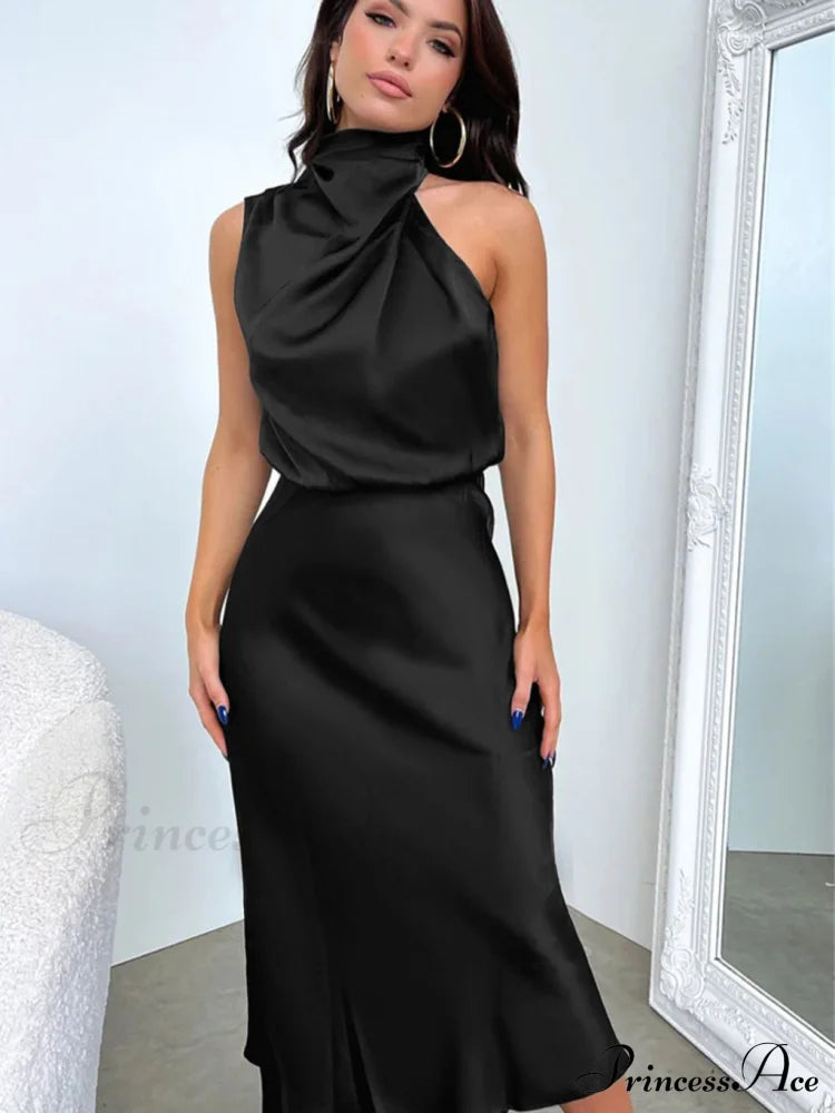 Addison Stretch Satin Charming Long Sleeve Midi Dress image 2