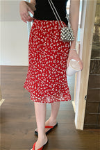 Vintage Red Floral High Waist Midi Skirt image 1