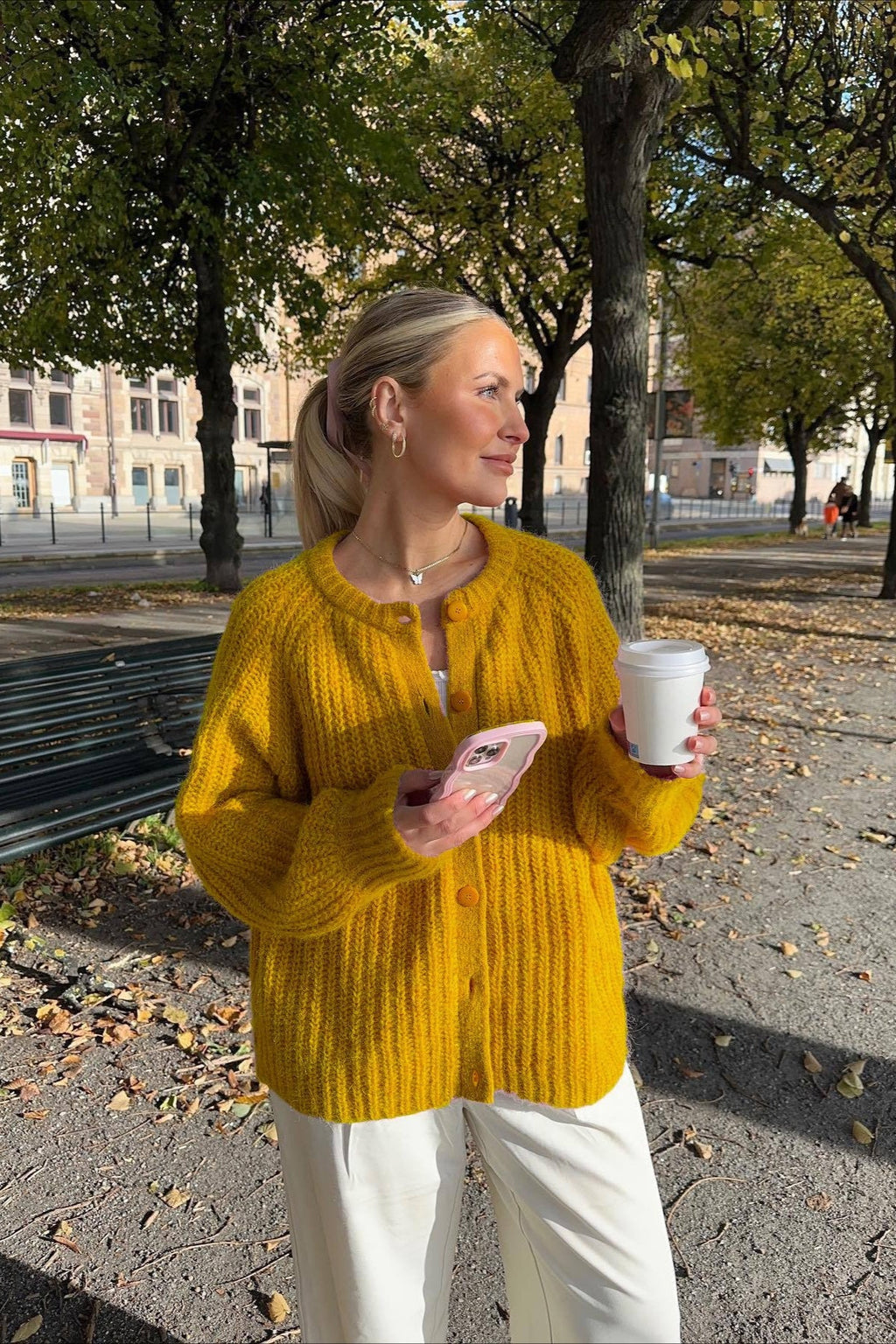 Solid Knit Round Neck Long Sleeve Cardigan image 1