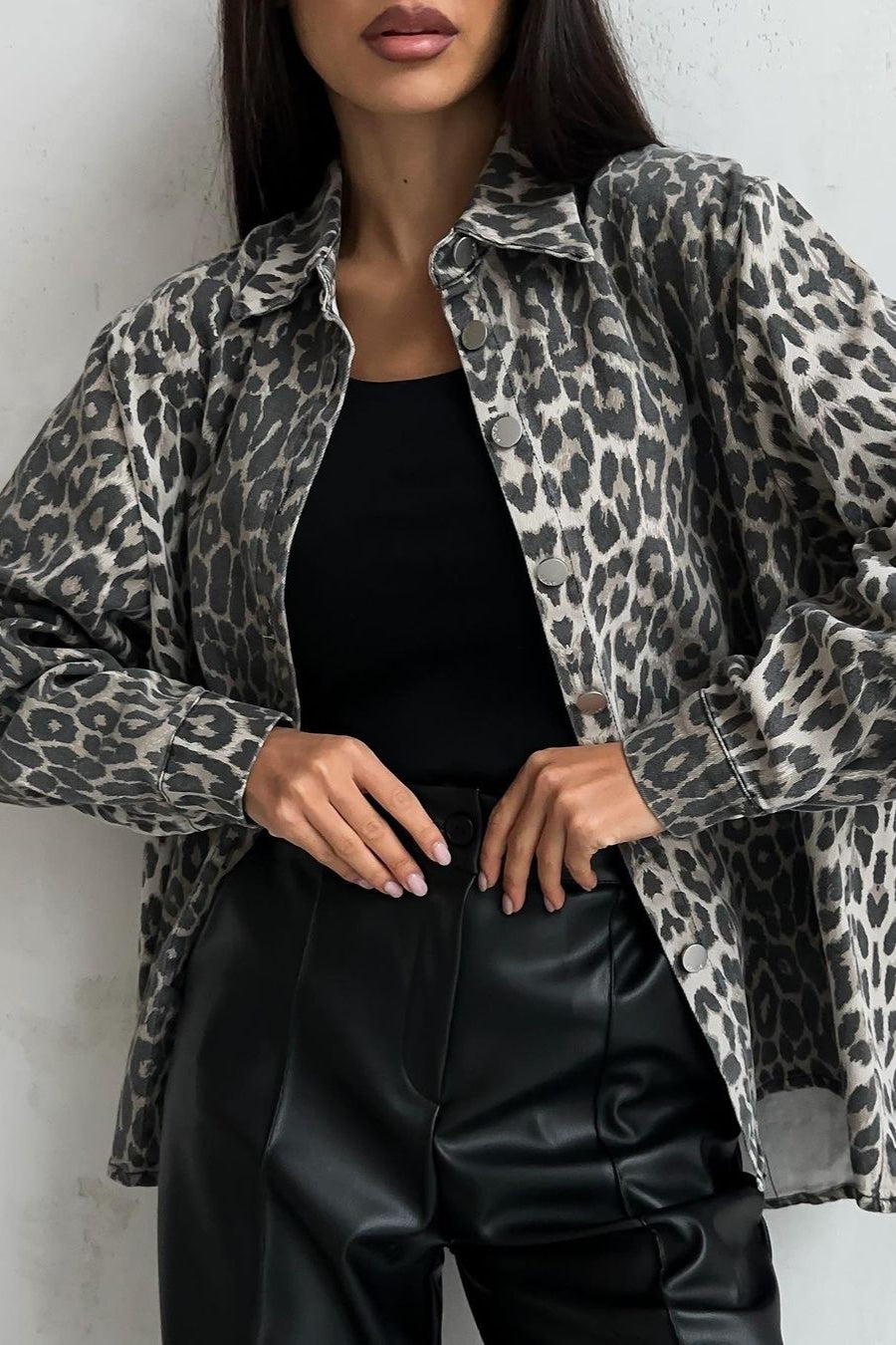 Vintage Leopard Print Denim Blouse image 1