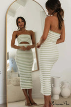 Adelaide Stripe Cutout Charming Rib Midi Tube Dress image 14