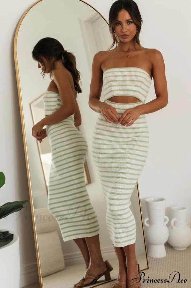 Adelaide Stripe Cutout Charming Rib Midi Tube Dress image 11