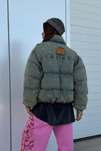 Vintage Washed Cross Embroidery Puffer Jacket image 4
