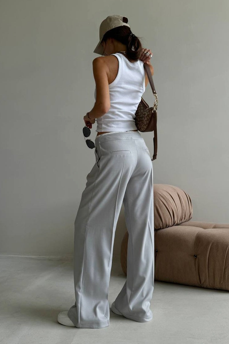 Tie Waist Two Piece Look Trousers Pants image 2