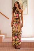 Floral Print Halter Belted Waist Maxi Dress image 1